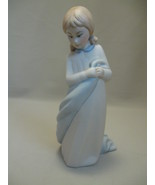 Statue Figurine Blonde Girl Pastel Off White &amp; Blue Night Gown &amp; Blanket... - £7.93 GBP