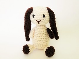 Cream and Brown Plush Long Eared Bunny Crochet Amigurumi Style, Six Inches Tall - £16.23 GBP