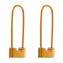 Yhpup Chic Lock Hoop Earrings Fashion Stainless Steel Metal Texture Temperament  - £10.46 GBP