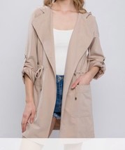 New Love Tree Trench Jacket Utility Medium Lightweight Hooded Drawstring... - £34.78 GBP