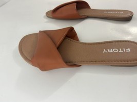 FITORY Womens Flat Sandals Fashion Slides Soft Flex Leather Slippers Brown Sz 9 - £20.99 GBP