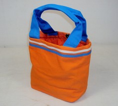 Canvas Mini Tote For Girls 100% Cotton, Sherbet w/Blue &amp; White Accent ~ G802 - £10.10 GBP