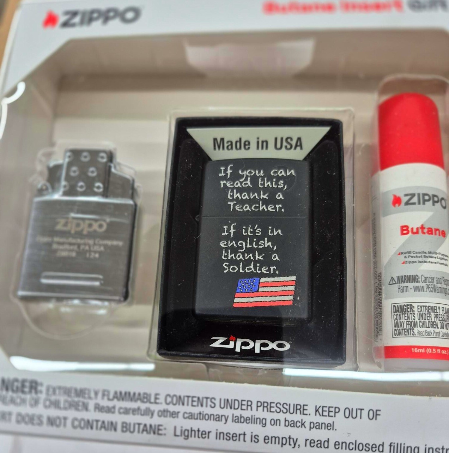 Rare Patriotic Thank A Soldier Zippo Lighter Gift Kit - $37.95