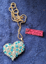 New Betsey Johnson Necklace Heart Multicolor Rhinestone Valentine Love Decorate - £12.01 GBP