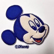 Vintage Disney Mickey Mouse Head Iron On Embroidered Applique Patch Blue - £9.63 GBP