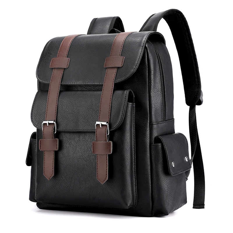 Men Backpack PU Leather Bagpack Large Laptop Backpacks Male Mochilas Bla... - $51.13