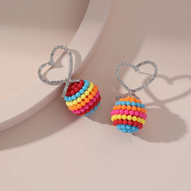 Red &amp; Teal Rainbow Heart Ball Drop Earrings - £10.94 GBP