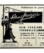 1945 WW2 German-USA Restaurant Advertisement Hans Jaeger Top Hat Man NYC... - $41.35 CAD