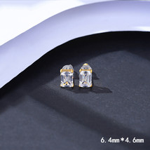 Candy Gem-Cut Zircon S925 Silver Earring Plated With 14K Gold Small Fresh Temper - £9.24 GBP