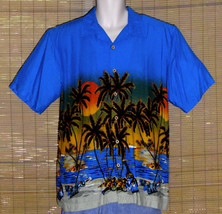 Cherokee Waikiki Wear Hawaiian Shirt Blue Island Bottles Medium - £20.11 GBP