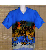 Cherokee Waikiki Wear Hawaiian Shirt Blue Island Bottles Medium - £19.50 GBP