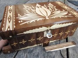 8&quot; Large Wooden Jewelry Keepsake Jewelry Puzzle Trinket Box Organizer Ha... - £52.09 GBP