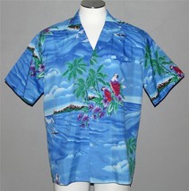 VTG Tropical Birds Macaws Surfers Palm Trees Mountains Lgtwght Shirt Mn&#39;... - £26.37 GBP