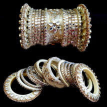 Kundan Chura Bangle Bridal Set Acrylic Plastic White Gold Rajwadi Wedding Dulhan - £171.91 GBP