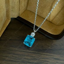 2.0Ct Cushion Cut Blue Created Tourmaline Necklace Pendant 925 Sterling Silver - £111.90 GBP