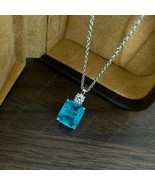 2.0Ct Cushion Cut Blue Created Tourmaline Necklace Pendant 925 Sterling ... - £109.85 GBP