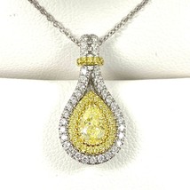 0.90 TCW Natürlich Kostüm Gelb Birne Diamant Anhänger Halskette 14k Weiss Gold - $2,969.07