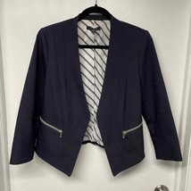 Ann Taylor Navy Blue Open Front Collarless Zip Blazer Jacket Women Size ... - $37.62