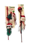 Lot Of 2 Merry Bright Catnip Cat Toys Fuzzy Feather Plush Bells Teaser S... - $20.29 CAD