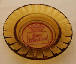 Vintage Best Western Hotel 1960-1970 Logo Amber Glass Round Advertising Ashtray  - £23.86 GBP