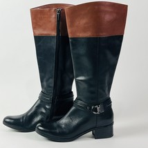 Bandolino Leather Knee-High Womens 7.5&quot; Riding Boots Black &amp; Brown w Zipper - $47.49
