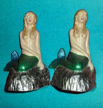 Vintage Large Cast mermaid Bookends enameled Goddess of the Sea nautical  - £227.81 GBP