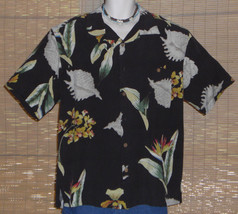 Island Republic Hawaiian Shirt Black Bird-of-Paradise Large - £13.54 GBP