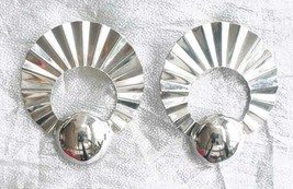 Fabulous Art Moderne Silver-tone Pierced Hoop Earrings 1980s vintage 2 1/4&quot; - £11.21 GBP
