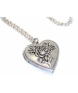 Heart Shaped Photo Locket Necklace with Vintage Style Rose Designs - £17.26 GBP