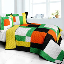 [Colorful Puzzle] Brand New Vermicelli-Quilted Patchwork Quilt Set Full/... - $101.99