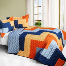 [Colorful Wave] Brand New Vermicelli-Quilted Patchwork Quilt Set Full/Queen - £80.33 GBP