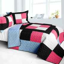 [Modern Pink] 3PC Vermicelli - Quilted Patchwork Quilt Set (Full/Queen Size) - $101.99