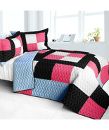 [Modern Pink] 3PC Vermicelli - Quilted Patchwork Quilt Set (Full/Queen Size) - $101.99