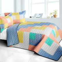 [Macaron Relish] 3PC Vermicelli - Quilted Patchwork Quilt Set (Full/Quee... - £81.07 GBP