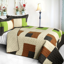 [Initial Dream] 3PC Vermicelli - Quilted Patchwork Quilt Set (Full/Queen... - $101.99