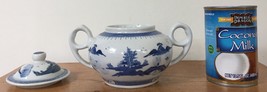 Vtg Antique Oriental Delft Flow Blue China Made Chinese Porcelain Sugar Jar Pot - £29.89 GBP