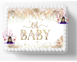 Boho Oh, Baby! Gender Neutral Image Edible Baby Shower Cake Topper DIY C... - $14.18+