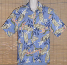 IZOD Hawaiian Shirt Silk Blue Tan Peach Large - £14.91 GBP