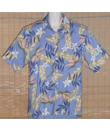 IZOD Hawaiian Shirt Silk Blue Tan Peach Large - £14.94 GBP