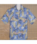IZOD Hawaiian Shirt Silk Blue Tan Peach Large - €16,19 EUR