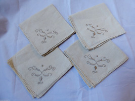 VTG Linen  Hand Embroidered Dining Tea Napkin set of 4 White 10x10 - £22.61 GBP