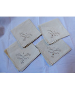 VTG Linen  Hand Embroidered Dining Tea Napkin set of 4 White 10x10 - £22.52 GBP