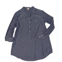 J Crew Blue Chambray Long Roll Tab Sleeve Collared Shirt Dress Womens Large - £19.13 GBP