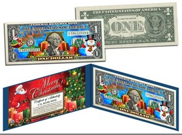 MERRY CHRISTMAS Colorized $1 Bill U.S. Legal Tender SANTA SNOWMAN Jingle... - $12.16