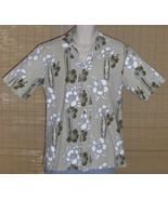 Pacific Legend Hawaiian Shirt Beige Green Blue Brown Medium - £15.62 GBP