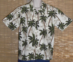 Royal Creations Hawaiian Shirt Palm Design White Green Medium - £17.19 GBP