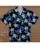 Pineapple Connection Hawaiian Shirt Blue Green Floral Swirls Size Medium - $21.95