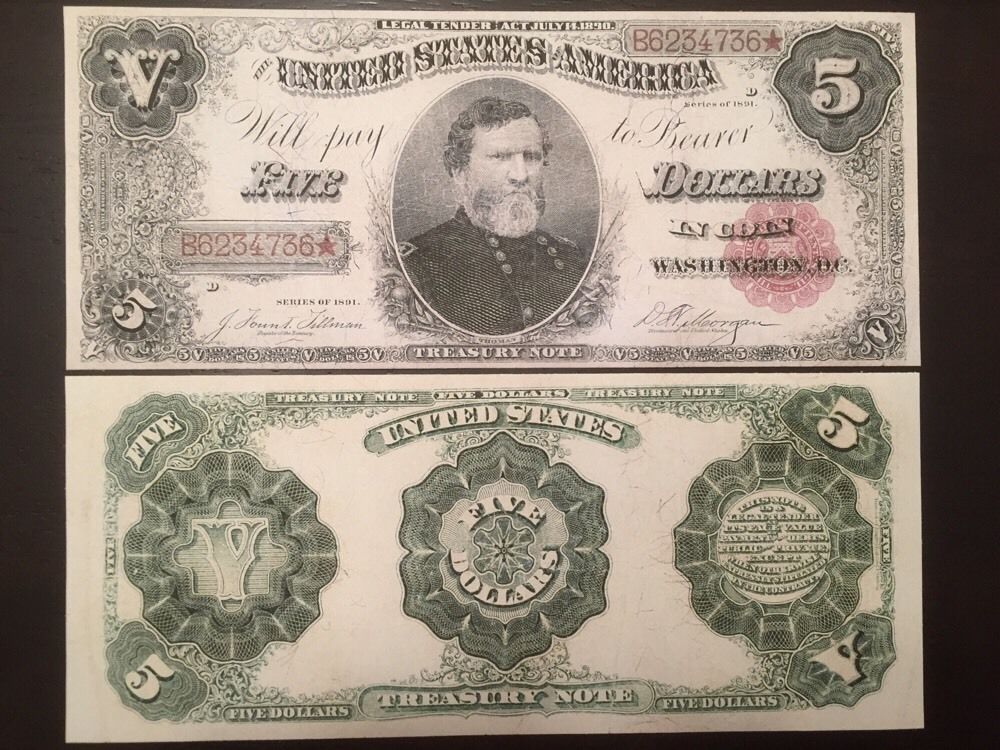 Reproduction $5 1891 Treasury Note Currency Maj Gen George H. Thomas Civil War - $3.99
