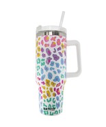 Pastel Leopard Printed Stainless Steel Tumbler  40 oz with Handle Straw Lid - $702.52 MXN