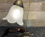 Gooseneck Table Lamp w/ Lily Pad Base &amp; Frosted Glass Shade 14&quot; Brass ~ ... - £36.30 GBP